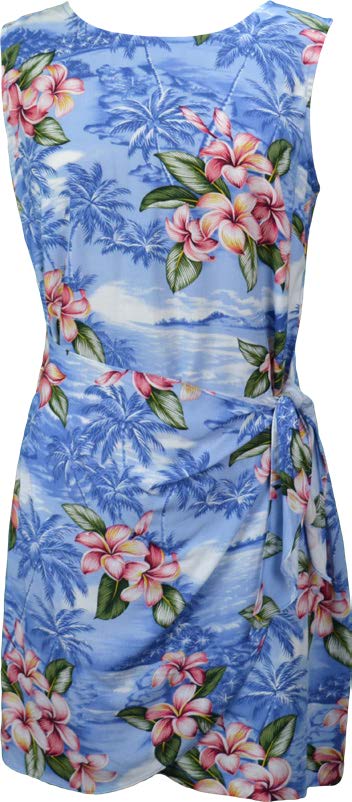 Plumeria Island Coastline Women's Mock Wrap Hawaiian Sarong Dress